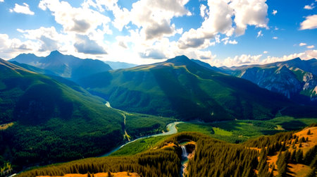 Aerial view of the mountain river in the summer. Altai, Russia