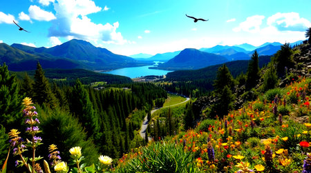Mountains and lake. Beautiful summer landscape.
