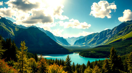 Mountain lake in the Canadian Rockies. The concept of active and photo tourism