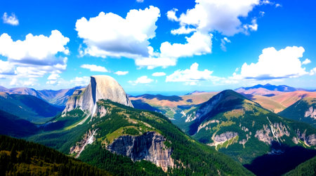 Panoramic view of Half Dome, Yosemite National Park, California, USA