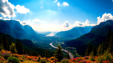 Panoramic view of the valley and mountains.