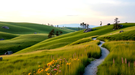 Landscape view of green grassland in the morning, Taiwan.