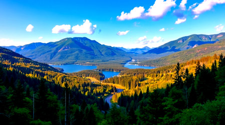 Beautiful autumn landscape. Mountain lake and forest in the mountains.