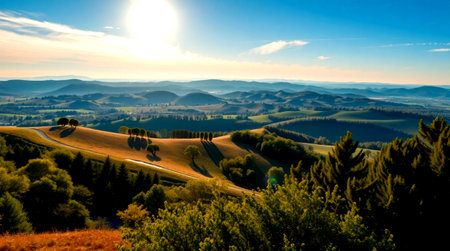 panoramic view of the hills in Tuscany, Italyの写真素材