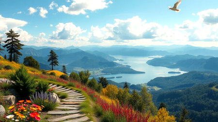 Beautiful mountain landscape with lake and blue sky