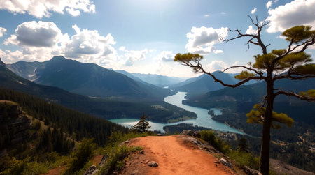 Panoramic view of Lake Louise, Banff National Park, Alberta, Canadaの写真素材