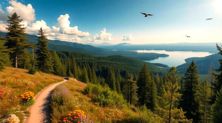 Panoramic view of the lake in the Carpathian mountainsの写真素材