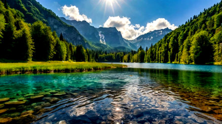 panoramic view of the alpine lake braies in austria
