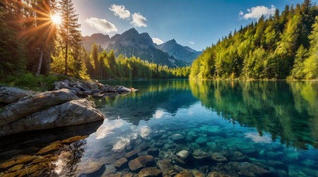 Beautiful alpine lake Eibsee at sunset, Bavaria, Germany