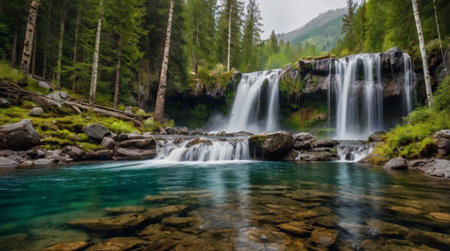 Beautiful waterfall in the Carpathian mountains, Ukraine, Europeの写真素材