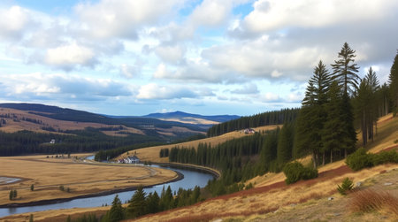 Panoramic view of a valley in the Carpathian Mountains