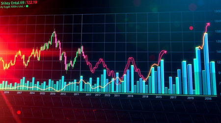 3d rendering of stock market financial graph on digital screen. Business and finance concept.