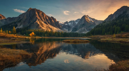 Mountain lake with reflection of the mountains. Beautiful nature landscape.