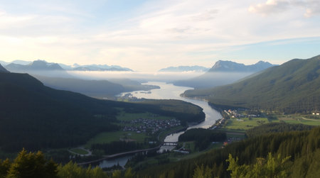 Panoramic view of the fjord and mountains