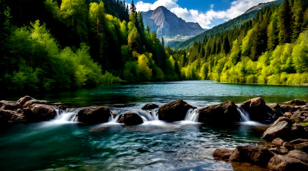 Beautiful mountain river in the mountains. Landscape with a mountain riverの写真素材