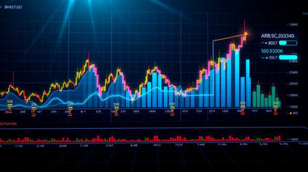 Stock market or forex trading graph and candlestick chart suitable for financial investment concept....