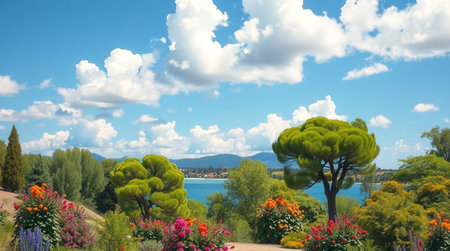 Panoramic view of Lake Garda in Italy. Summer landscape.の写真素材