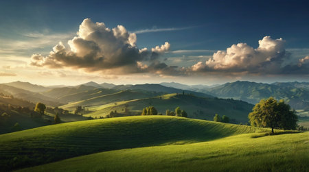 Beautiful landscape. Sunrise over the hillsの写真素材