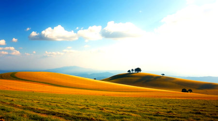 Beautiful Tuscany landscape with rolling hills and trees at sunset