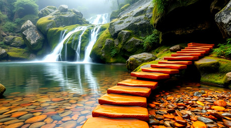 Beautiful waterfall in deep forest at Doi Inthanon National Park, Thailandの写真素材