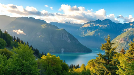 Panoramic view of Lake Lucerne in the Alps, Switzerland