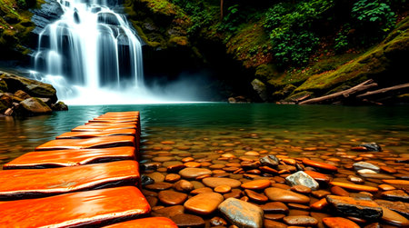Tropical waterfall in the forest. Long exposure.Thailandの写真素材