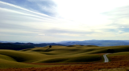 Tuscany, Italy, Tuscan hills in Val d Orciaの写真素材