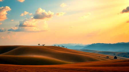 Sunset in Tuscany, Italy. Landscape with rolling hillsの写真素材