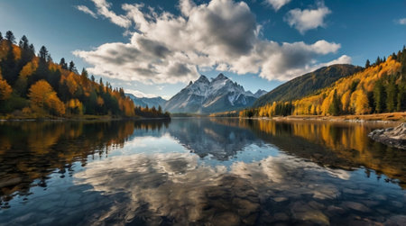 Panoramic view of lake Misurina in autumn, Italyの写真素材