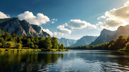 Beautiful view of the lake in the mountains. Summer landscape.の写真素材