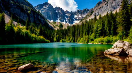 Mountain lake in the Dolomites, Trentino Alto Adige, Italyの写真素材