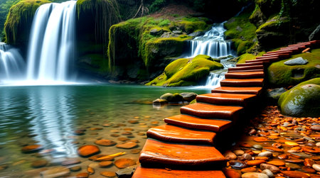 Beautiful waterfall in the deep forest. Beautiful waterfall in deep forest.の写真素材