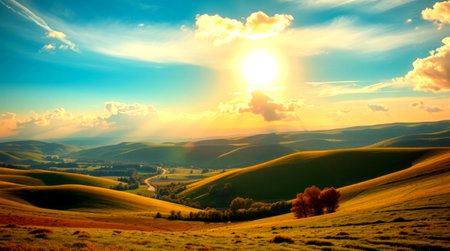 Beautiful sunset in Tuscany, Italy. Rural landscape.の写真素材