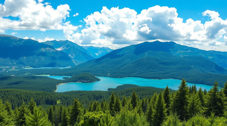 Panoramic view of Lake Louise, Banff National Park, Alberta, Canadaの写真素材