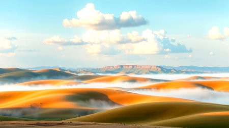 Landscape of sand dunes at sunset. 3d render.