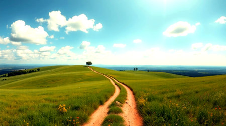 Beautiful summer landscape. Country roadの写真素材