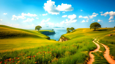 Tuscany landscape, Italy. Panoramic view on Lake Gardaの写真素材