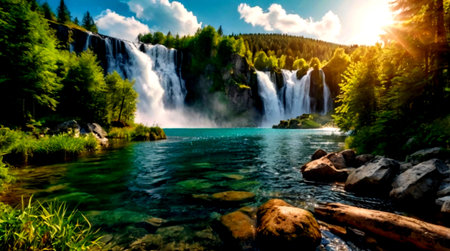 Waterfalls in the Plitvice Lakes National Park, Croatia.の写真素材