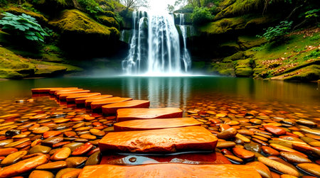 Waterfall in the rainforest. Beautiful natural landscape of the tropical forest.の写真素材