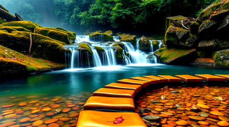 Beautiful waterfall in deep forest of Thailand. (Huay Mae Kamin Waterfall)の写真素材