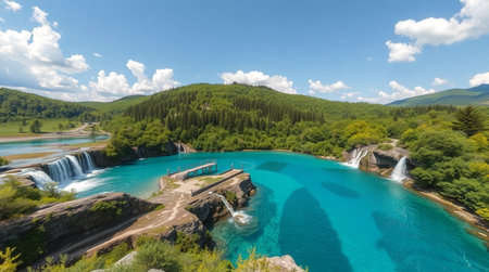 Panoramic view of Plitvice Lakes National Park in Croatiaの写真素材
