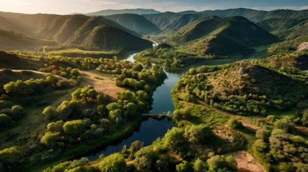 Aerial view of the river in the mountains. Beautiful landscape.