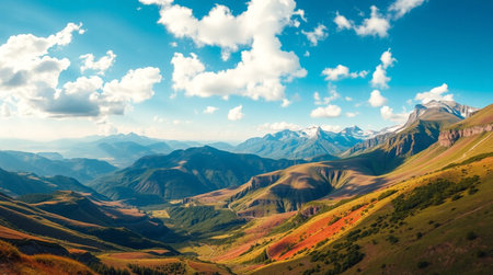 Colorful autumn landscape in Caucasus mountains. Georgia, Svaneti region.