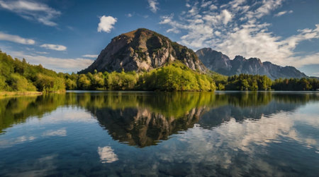 Panoramic view of the alpine lake in Bavaria, Germany