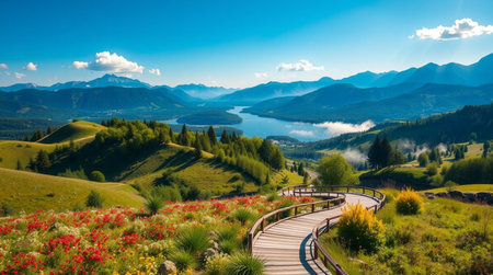 Beautiful view of the lake in the mountains.の写真素材