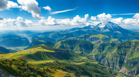 Panoramic view of the mountains in summer, Georgia.
