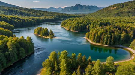 Aerial view of the river Katun in Altai Republic, Russiaの写真素材