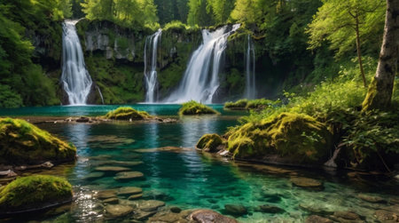 Waterfall in Plitvice Lakes National Park, Croatia. Panoramaの写真素材