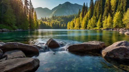 Mountain river in the Dolomites. The concept of active, ecological and photo tourismの写真素材