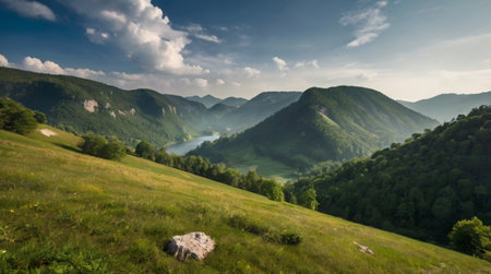Panoramic view of the valley in the Carpathian mountains